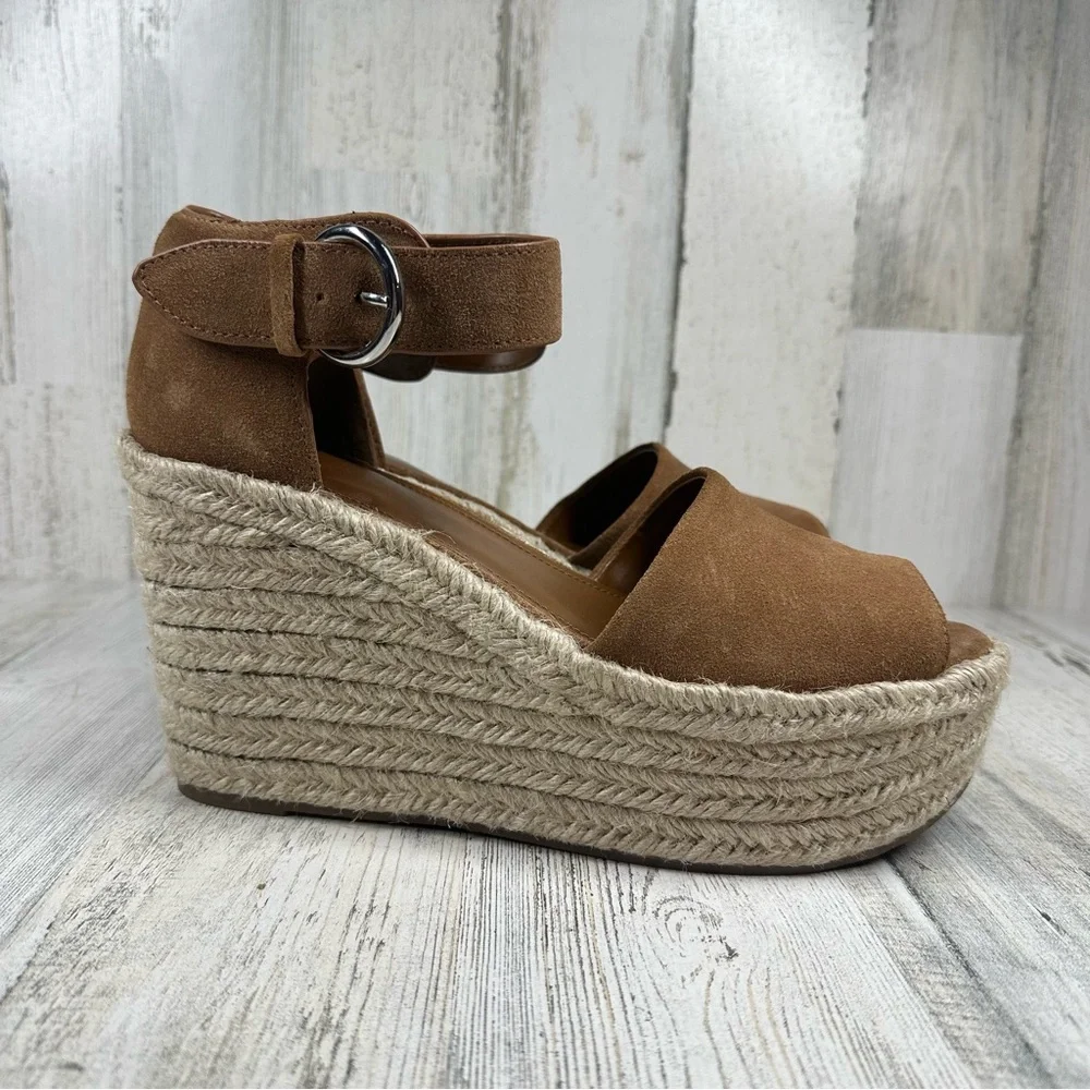 New Marc Fisher Alita Platform Leather Suede Wedge Espadrille Sandal #723